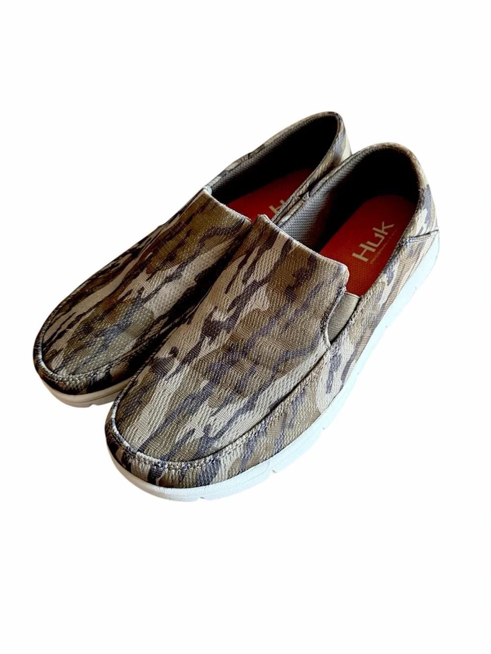 Huk Men's Camouflage Tan Brown Slip On Gorpcore Coastal Casual Deck Shoes Sz 10